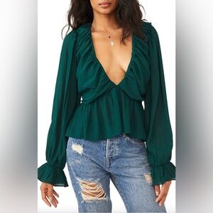 Free People Daia Top - Green Ruffle